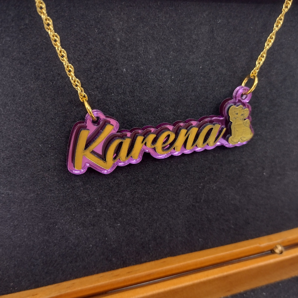 Custom Lioness Character Name Necklace, Personalized Name and Background