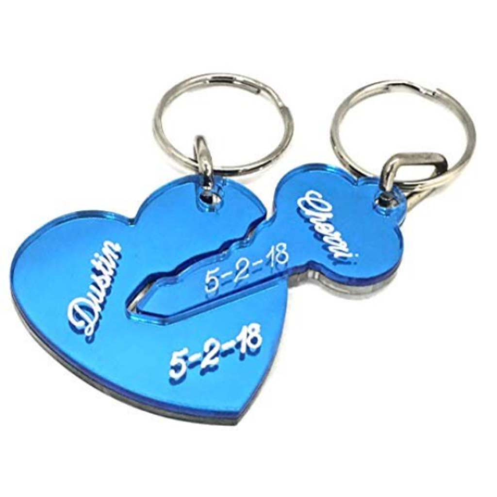 Heart and Key Custom Couple Name and Date Key To My Heart Keychain