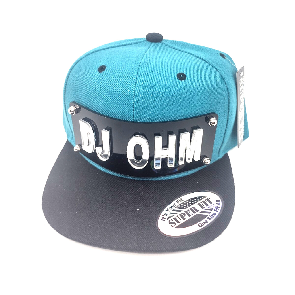 Teal and Black Custom Snapback Hat, Laser Cut Letters, Made to Order, Exclusive Creation