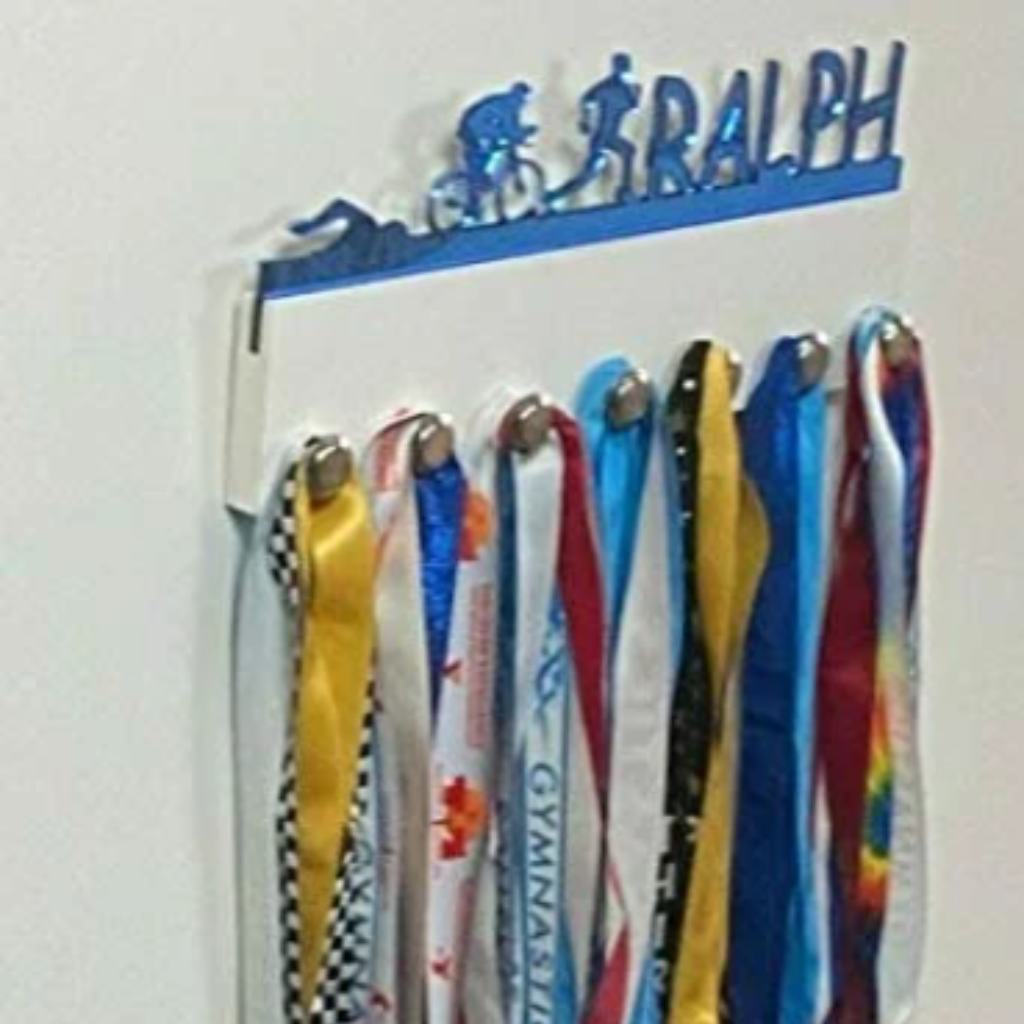 Triathlon Multi Sports Personalized Sports Medal Holder, Handmade Wall Organizer, Storage Space for Your Living Space