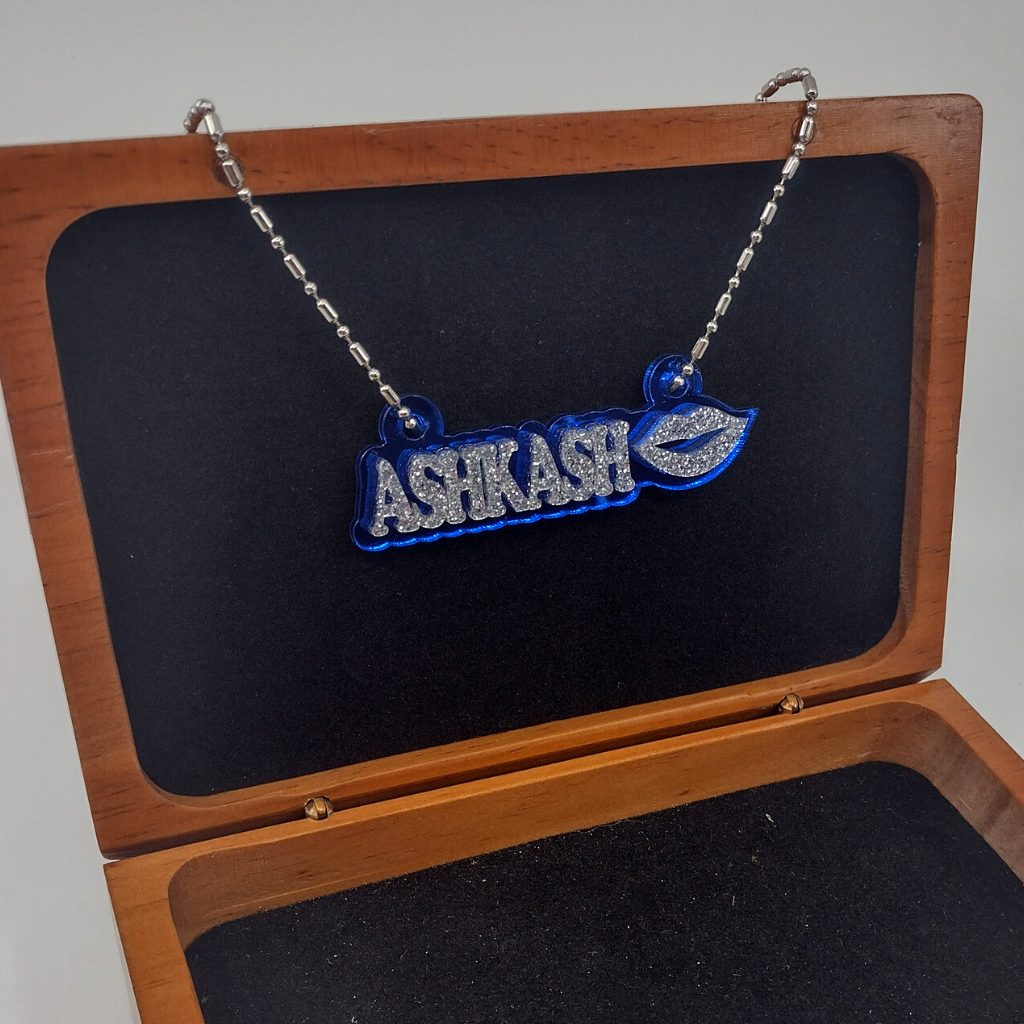 Custom Lips Name Necklace, Personalized Glitter Name Necklace