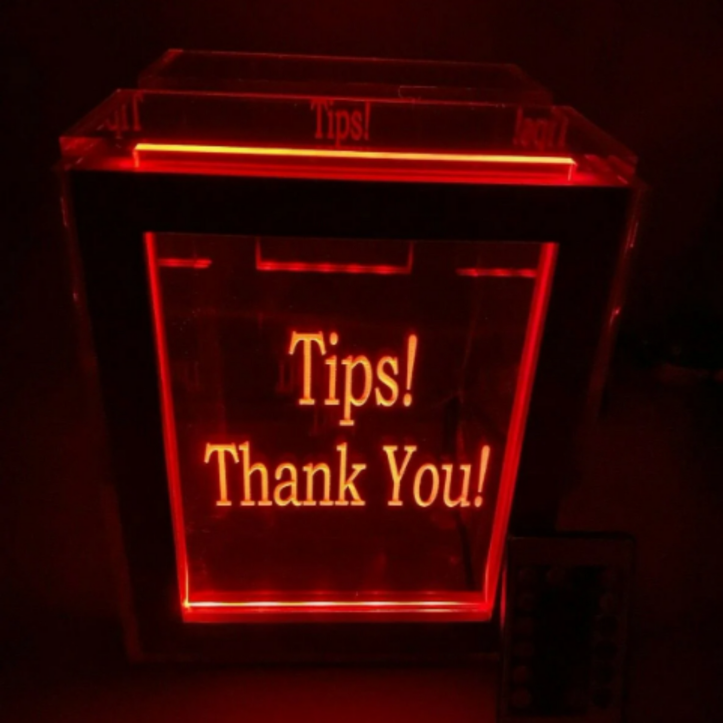 Tip Box Raffle Fund Raiser Donation Jar Fantastically Unique Eye Catching Personalized Engraved LED 16 Colors Changing 7"W x 8.5"H Container