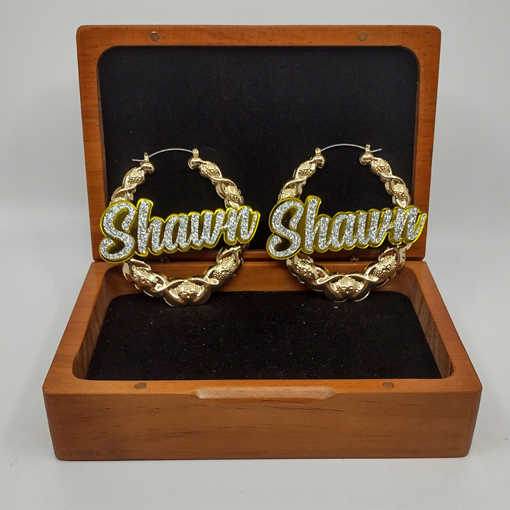 Custom XOXO Name and Background Gold Hoop Earrings
