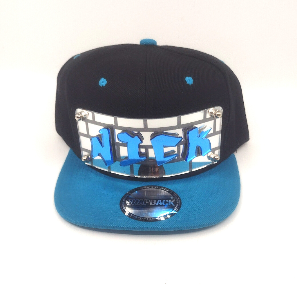 Black and Blue Custom Snapback Hat, Laser Cut, Made to Order, Exclusive Creation