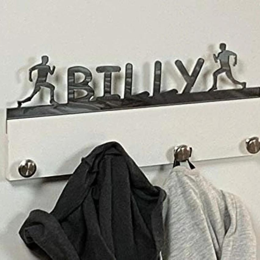 Track Field Runner Personalized Sports Coat Hook Hanger, Handmade Wall Organizer, Storage Space for Your Living Space