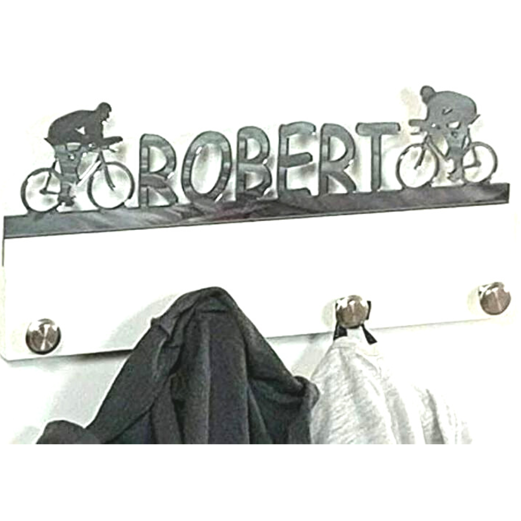 Biking Cyclists, Personalized Sports Coat Hook Hanger, Handmade Wall Organizer, Storage Space for Your Living Space