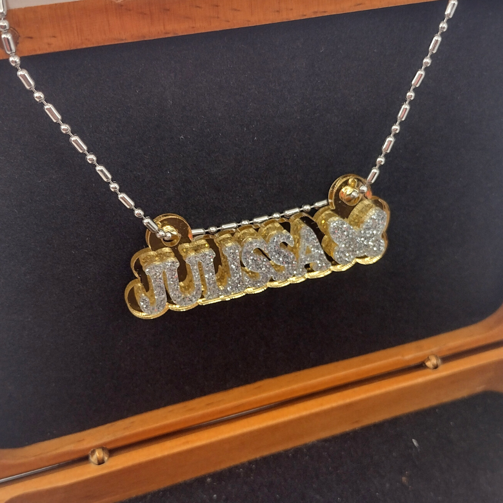 Custom Butterfly Name Necklace, Personalized Glitter Name Necklace
