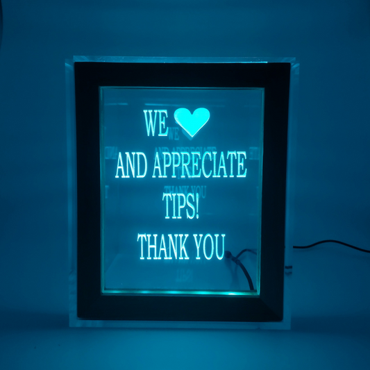 Tip Box Raffle Fund Raiser Donation Jar Fantastically Unique Eye Catching Personalized Engraved LED 16 Colors Changing 7"W x 8.5"H Container