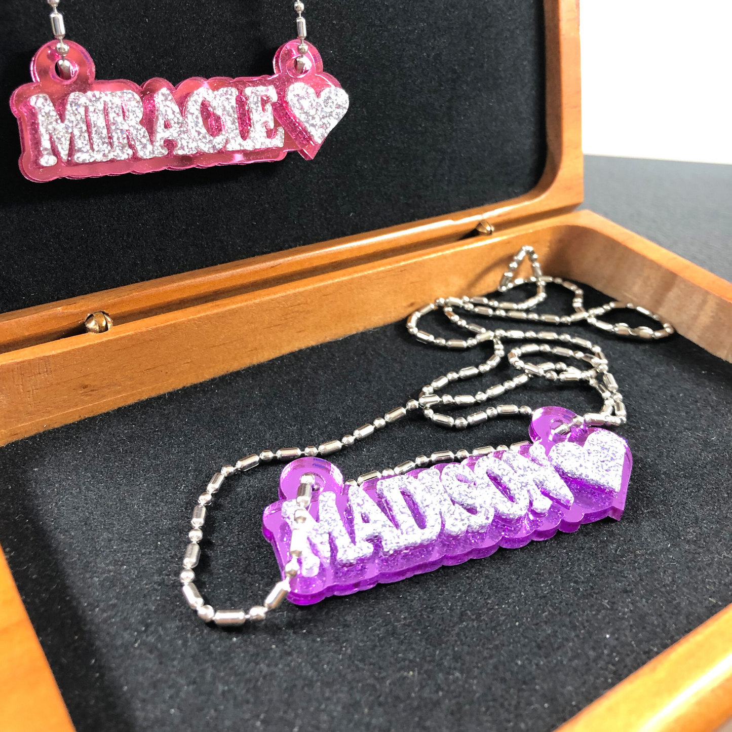 Custom Heart Name Necklace, Personalized Glitter Name Necklace