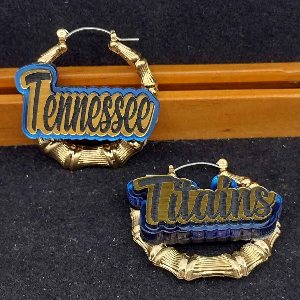 Custom Name and Background Gold Bamboo Hoop Earrings