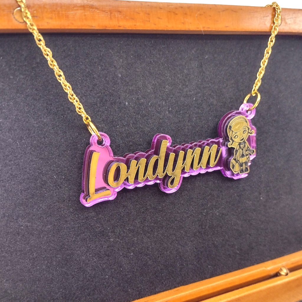 Custom Kid Doctor Character Name Necklace, Personalized Name and Background