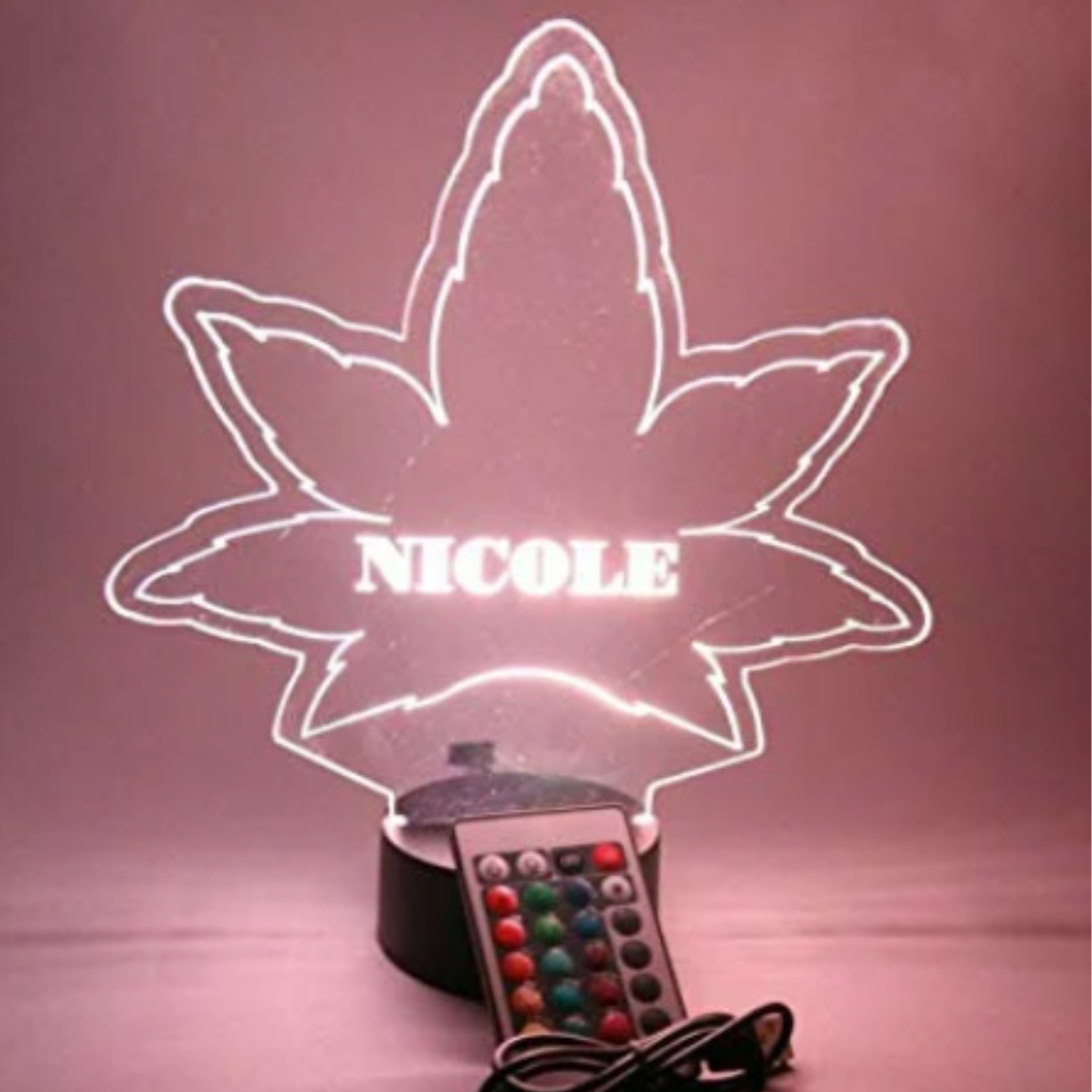 Marijuana Leaf LED Tabletop Night Light Up Lamp, 16 Color options with Remote