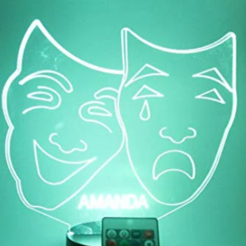 Comedy Tragedy Theater Masks LED Tabletop Night Light Up Lamp, 16 Color options with Remote
