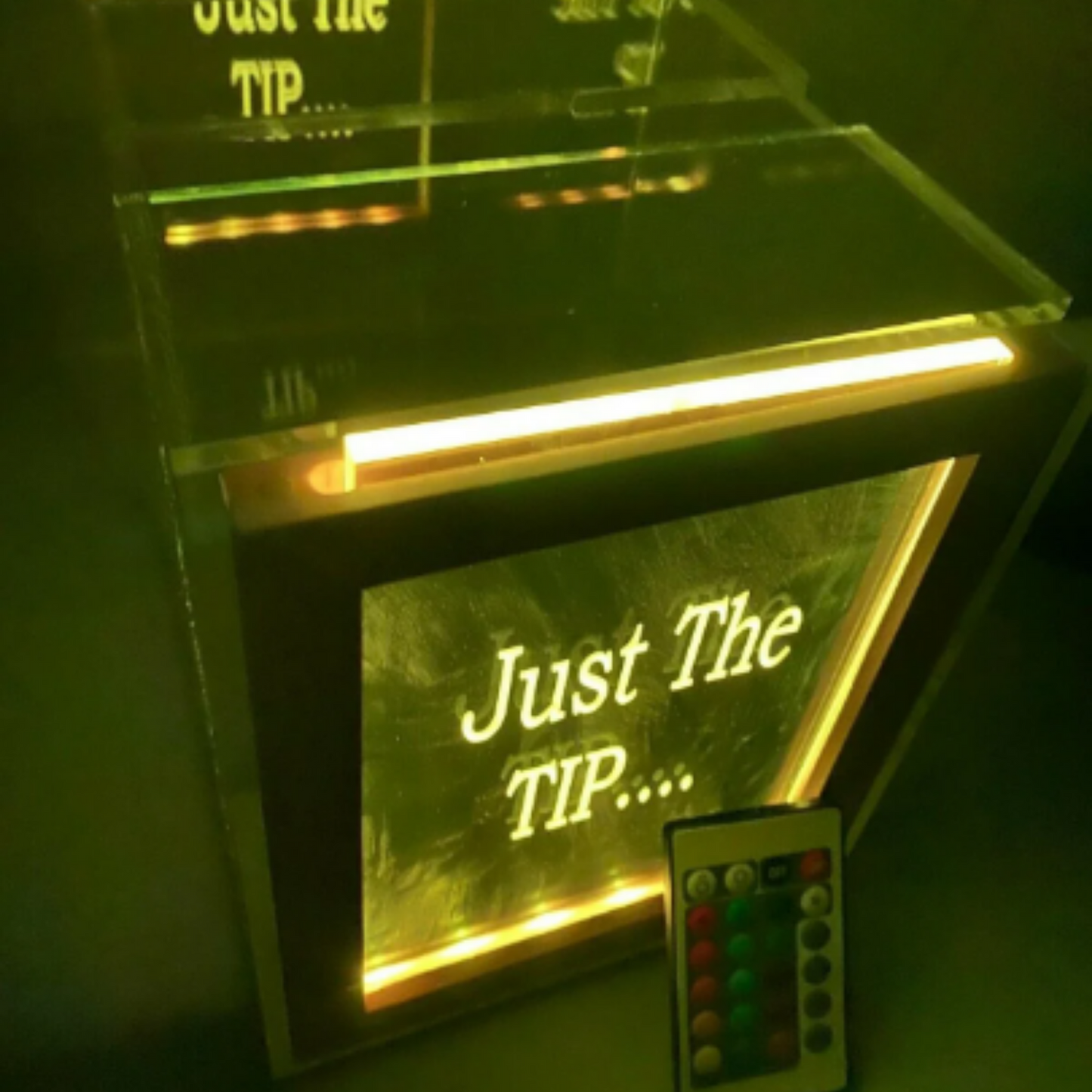 Tip Box Raffle Fund Raiser Donation Jar Fantastically Unique Eye Catching Personalized Engraved LED 16 Colors Changing 7"W x 8.5"H Container