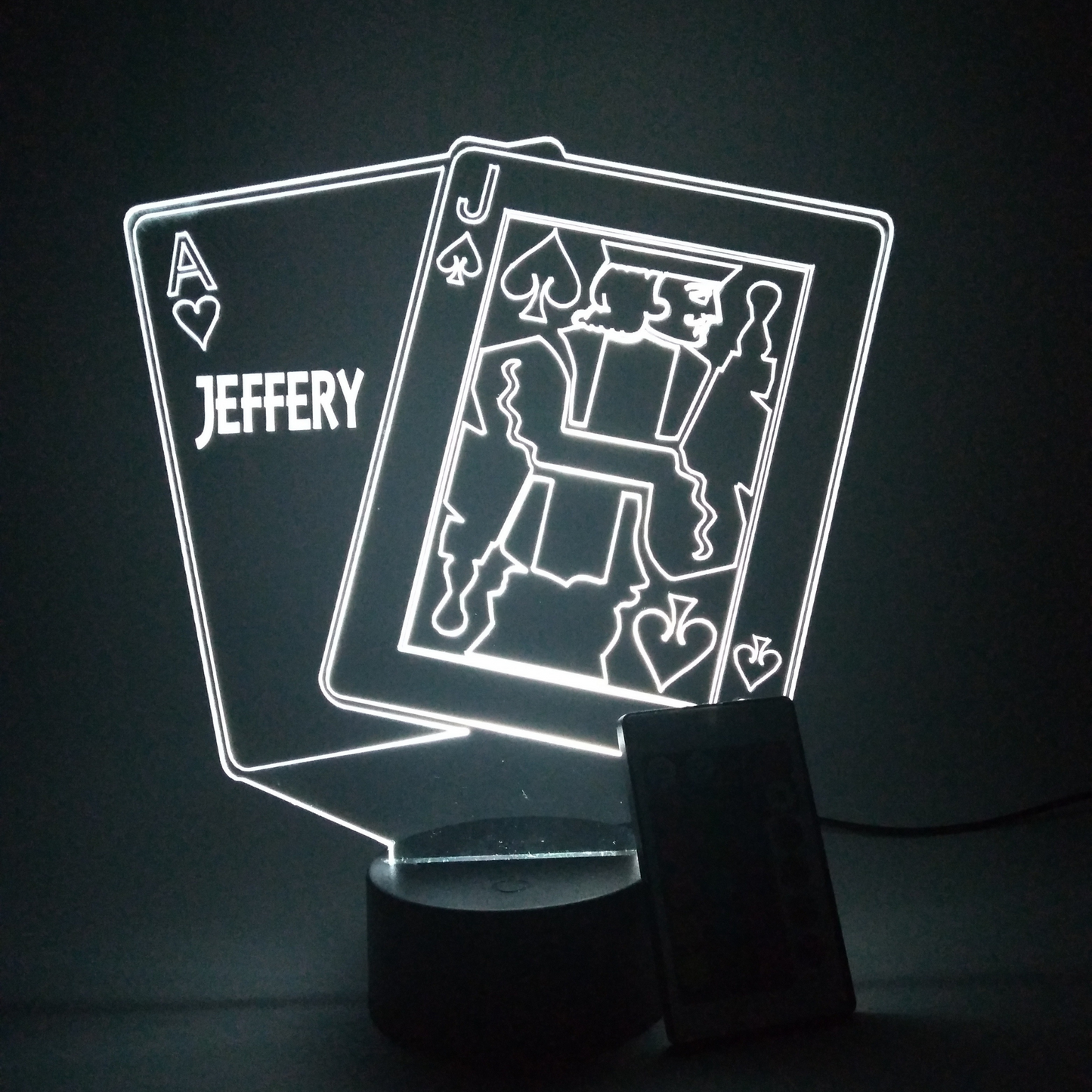 Ace and Jack Blackjack Playing Cards Night Light Up Lamp LED Personalized Black Jack Desk Table Lamp with Remote, 16 Colors, Free Engraved