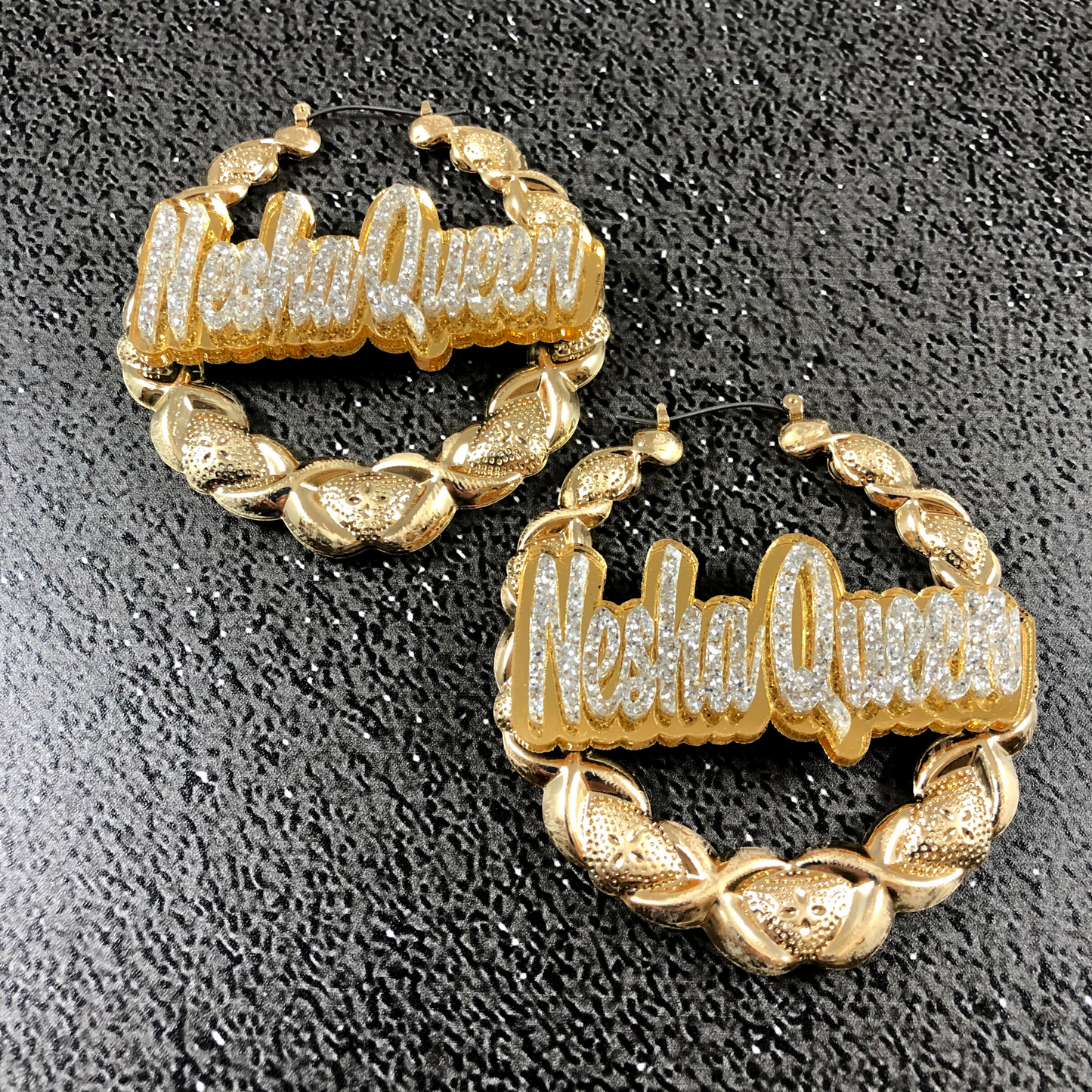 Gold Hoop XOXO Style Earrings Name Plate Laser Cut Personalized Custom Design Diamond Stunning Look, Attractive, Gorgeous Earrings
