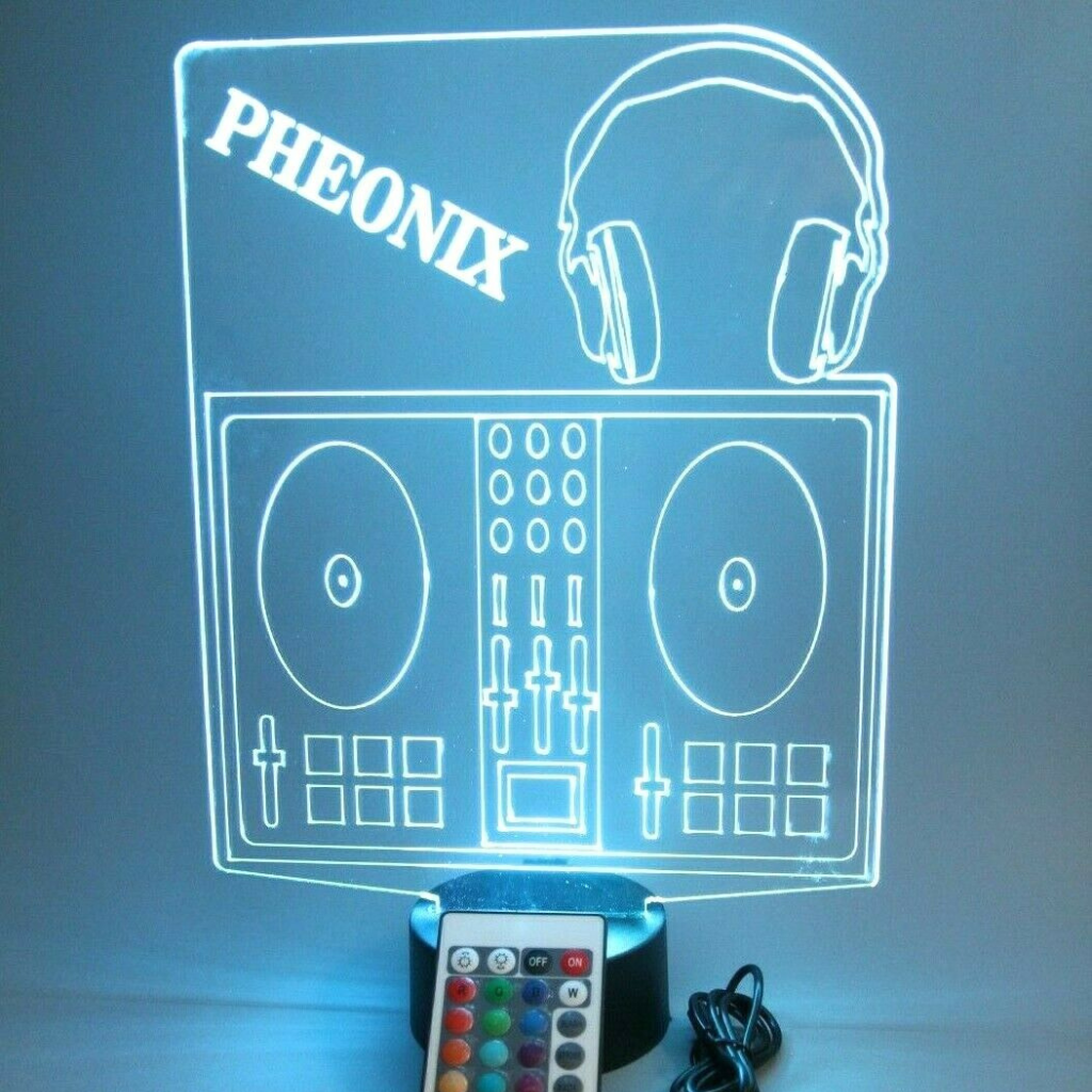 DJ Board Name LED Tabletop Night Light Up Lamp, 16 Color options with Remote