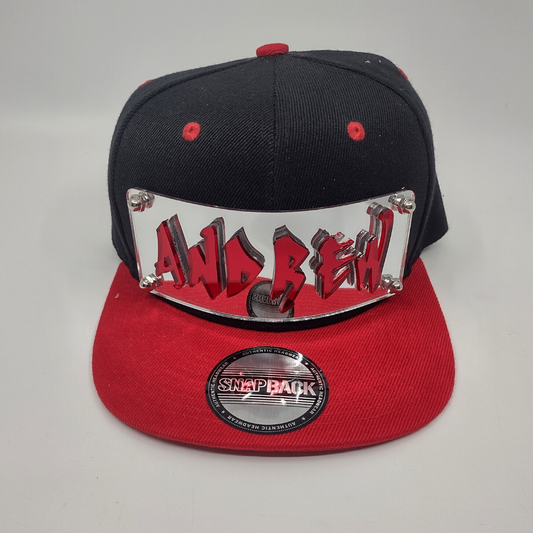 Black and Red Custom Snapback Hat, Laser Cut, Made to Order, Exclusive Creation