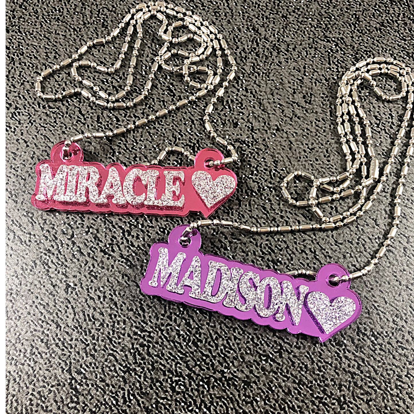 Custom Heart Name Necklace, Personalized Glitter Name Necklace