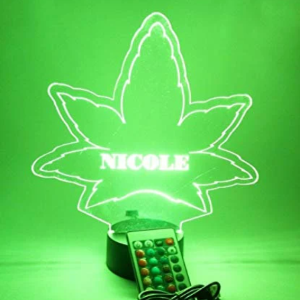 Marijuana Leaf LED Tabletop Night Light Up Lamp, 16 Color options with Remote