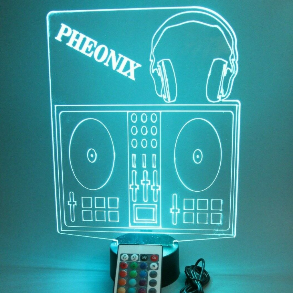 DJ Board Name LED Tabletop Night Light Up Lamp, 16 Color options with Remote