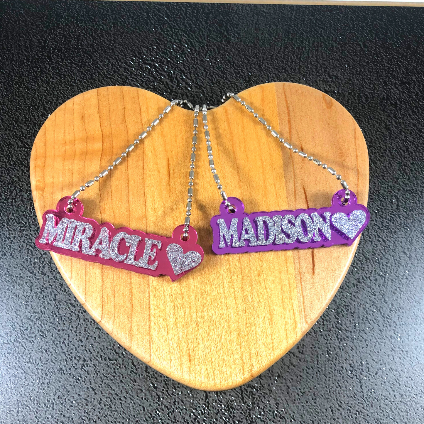 Custom Heart Name Necklace, Personalized Glitter Name Necklace