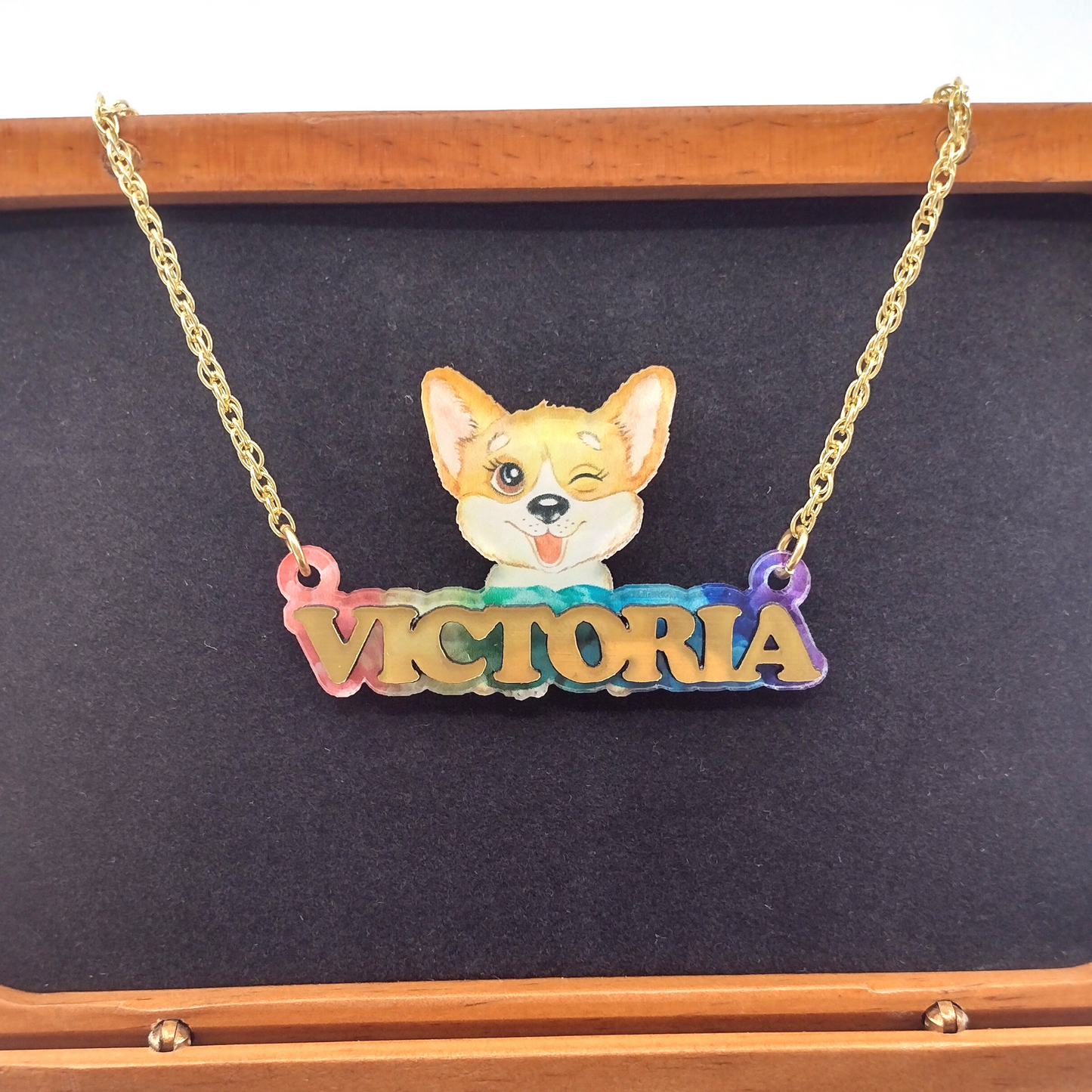 Custom Name Earrings and Necklace Jewelry Set, UV Printed, Personalized Puppy Design