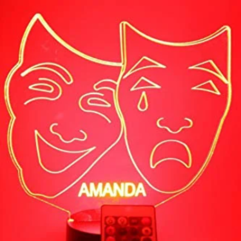 Comedy Tragedy Theater Masks LED Tabletop Night Light Up Lamp, 16 Color options with Remote