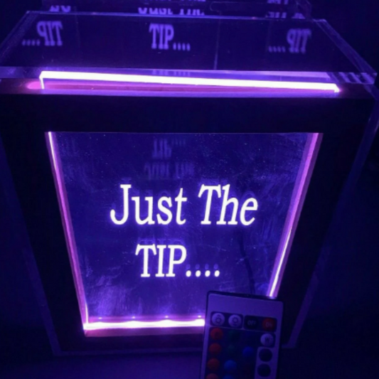 Tip Box Raffle Fund Raiser Donation Jar Fantastically Unique Eye Catching Personalized Engraved LED 16 Colors Changing 7"W x 8.5"H Container