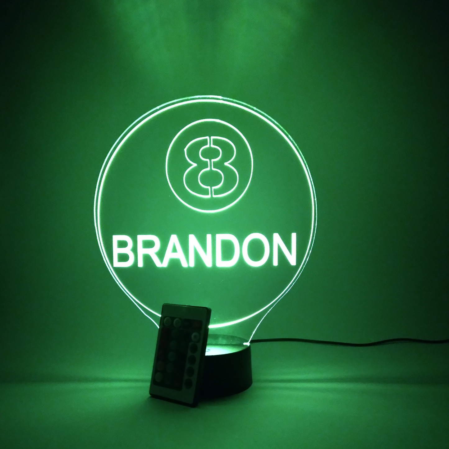 8 Eight Ball Pool Billiards Personalized Night Light Up Table Desk Lamp LED Eight ball Cue Sports Games Name Engraved 16 Colors with Remote