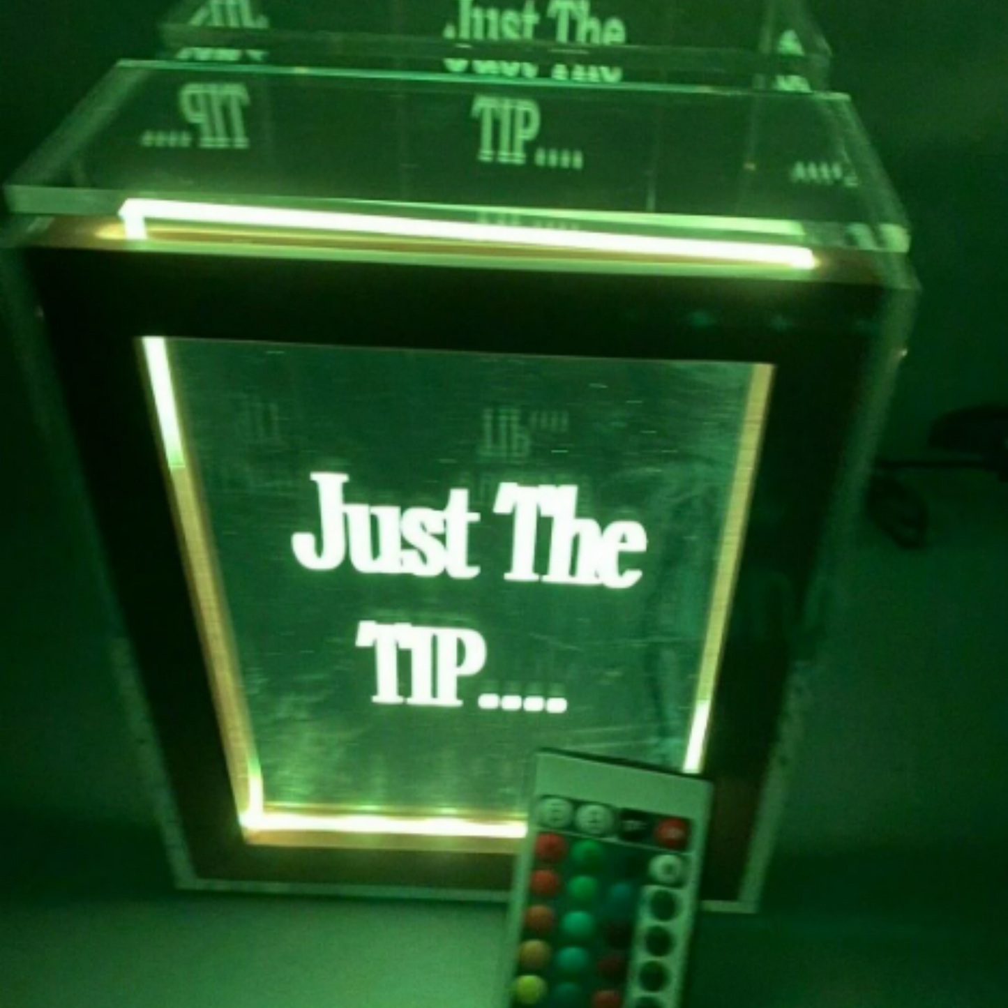 Tip Box Raffle Fund Raiser Donation Jar Fantastically Unique Eye Catching Personalized Engraved LED 16 Colors Changing 7"W x 8.5"H Container