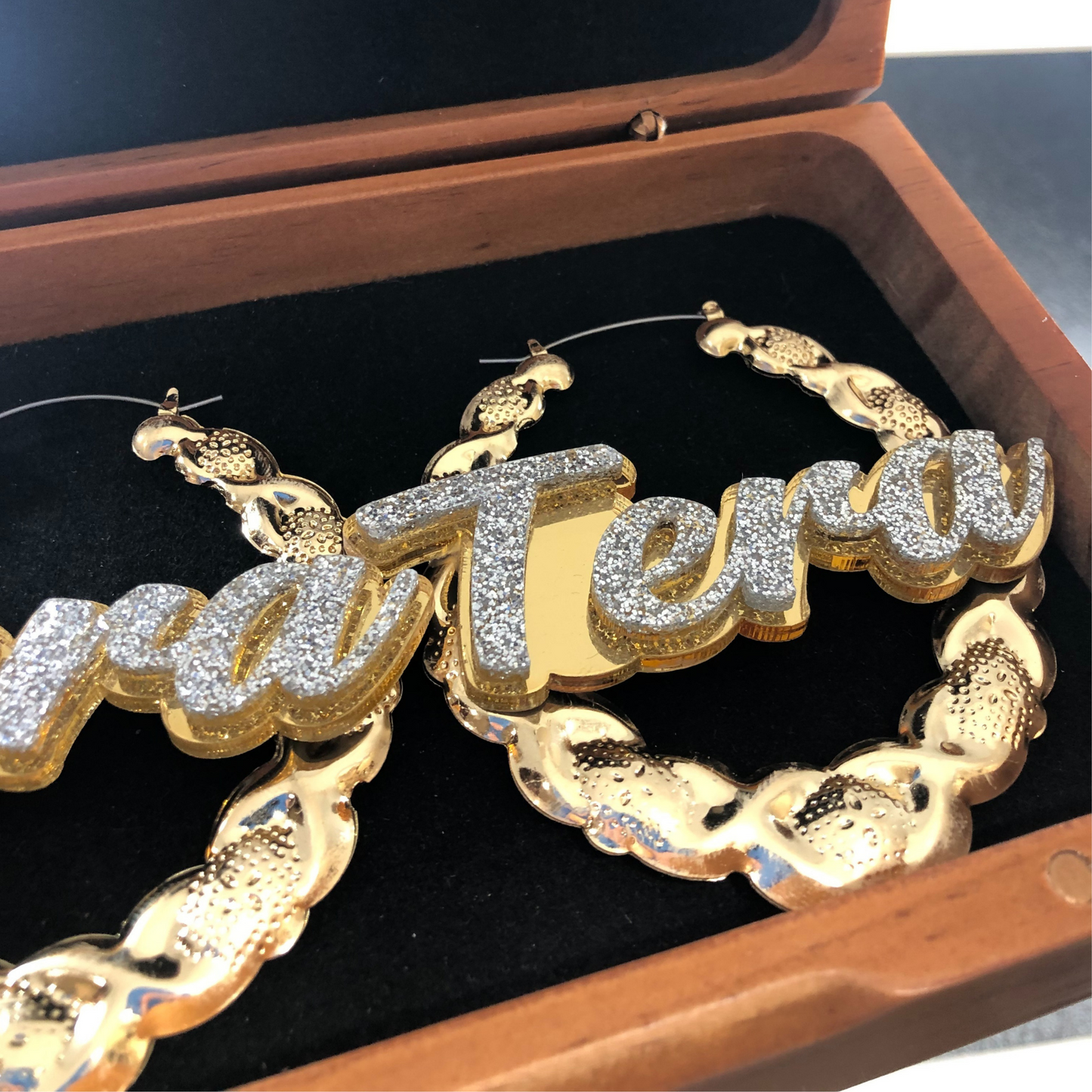 Gold Hoop XOXO Style Earrings Name Plate Laser Cut Personalized Custom Design Diamond Stunning Look, Attractive, Gorgeous Earrings