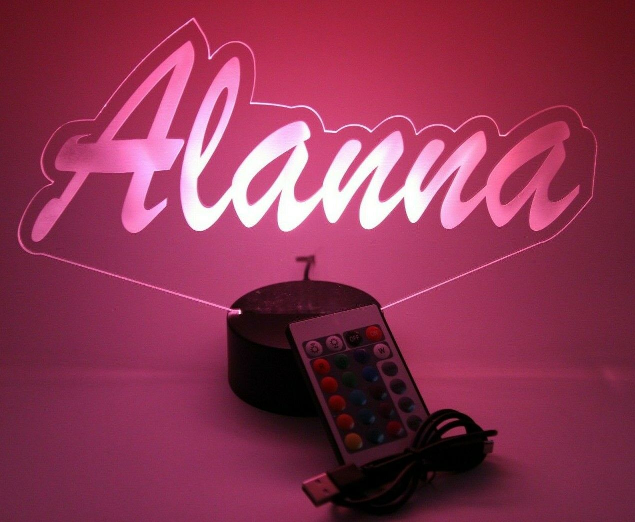 Script Cursive Custom Name LED Tabletop Nightlight Up Lamp, 16 Color Changing Options with Remote