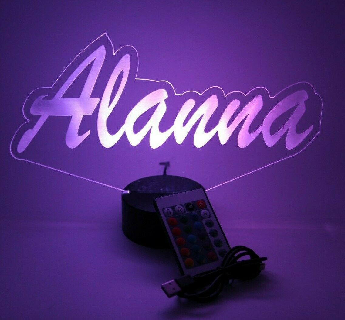 Script Cursive Custom Name LED Tabletop Nightlight Up Lamp, 16 Color Changing Options with Remote