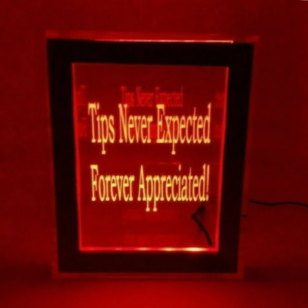 Tip Box Raffle Fund Raiser Donation Jar Fantastically Unique Eye Catching Personalized Engraved LED 16 Colors Changing 7"W x 8.5"H Container