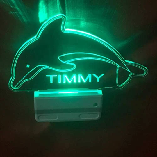 Dolphin Night Light Multi Color Personalized LED Wall Plug-in, Cool-Touch Smart Dusk to Dawn Sensor, Bedroom, Hallway, Bathroom, Super Cool