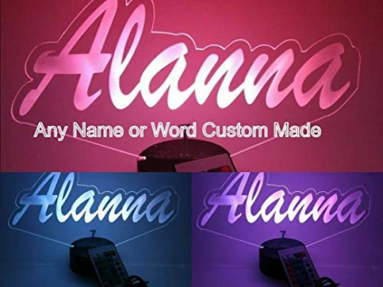Script Cursive Custom Shape Name LED Tabletop Nightlight Up Lamp, 16 Color Changing Options with Remote