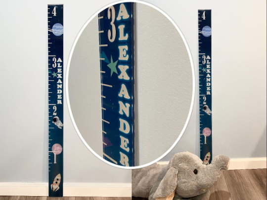 Acrylic Rocket Ships & Space Design Kids Growth Chart