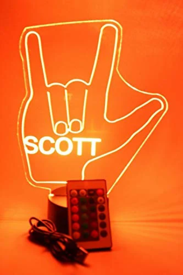 I Love You Hand Sign Language LED Tabletop Night Light Up Lamp, 16 Color changing options with Remote