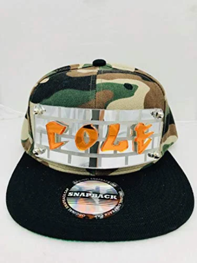 Custom Camo Hat Black Brim Snapback Hat , Laser Cut Letters, Custom Made to Order