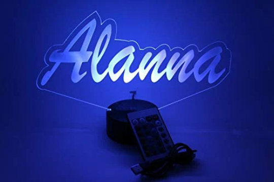 Script Cursive Custom Shape Name LED Tabletop Nightlight Up Lamp, 16 Color Changing Options with Remote