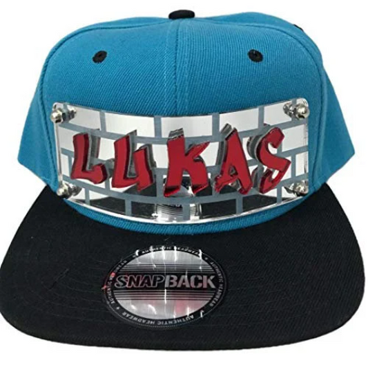 Custom Teal Hat Black Brim Snapback Hat , Laser Cut Letters, Custom Made to Order