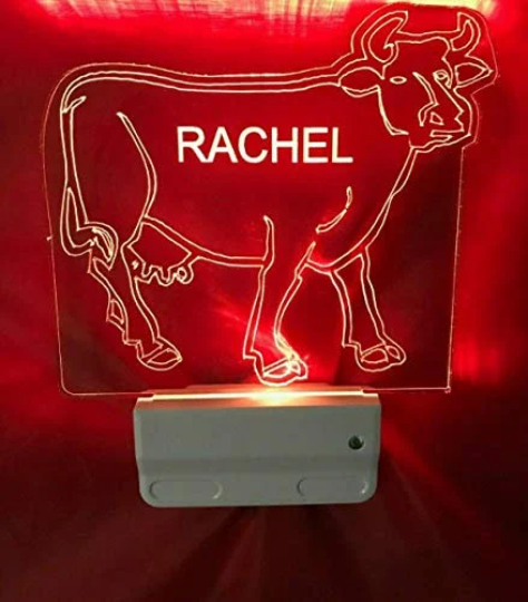 Cow Cattle Farm Night Light Multi Color Personalized LED Wall Plug-in Cool Touch Smart Dusk to Dawn Sensor, Bedroom, Hallway, Super Cool