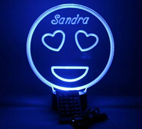 Smiley Face Heart Eye Emoji LED Tabletop Night Light Tamp, 16 Color options with Remote
