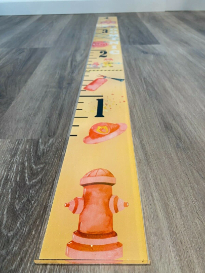 Acrylic Firefighter Fire House Design Kids Growth Chart