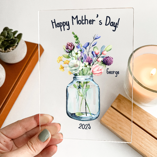 Flowers for Mom Photo with Wood Stand