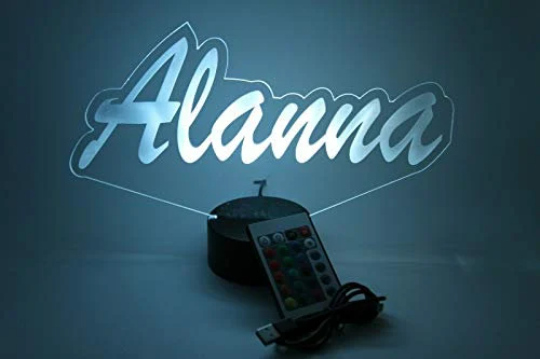 Script Cursive Custom Shape Name LED Tabletop Nightlight Up Lamp, 16 Color Changing Options with Remote