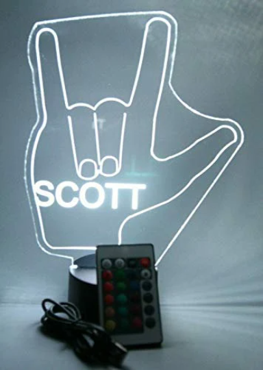 I Love You Hand Sign Language LED Tabletop Night Light Up Lamp, 16 Color changing options with Remote