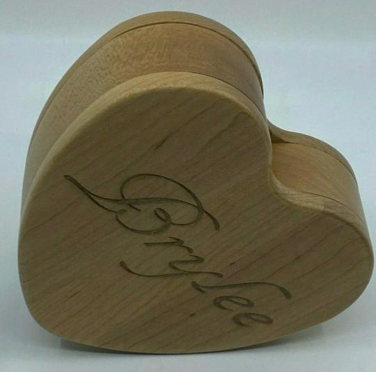 Stylish Heart Shaped Maple Wooden Jewelry Box Personalized Free Engraved Gift Features Two Half-Heart Inner Compartments With Swivel Drawers