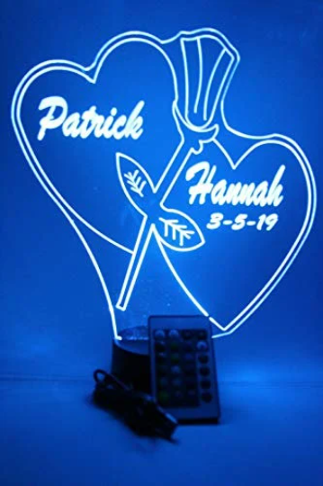 Couple Love Double Hearts with Rose LED Tabletop Night Light Up Lamp, 16 Color options with Remote